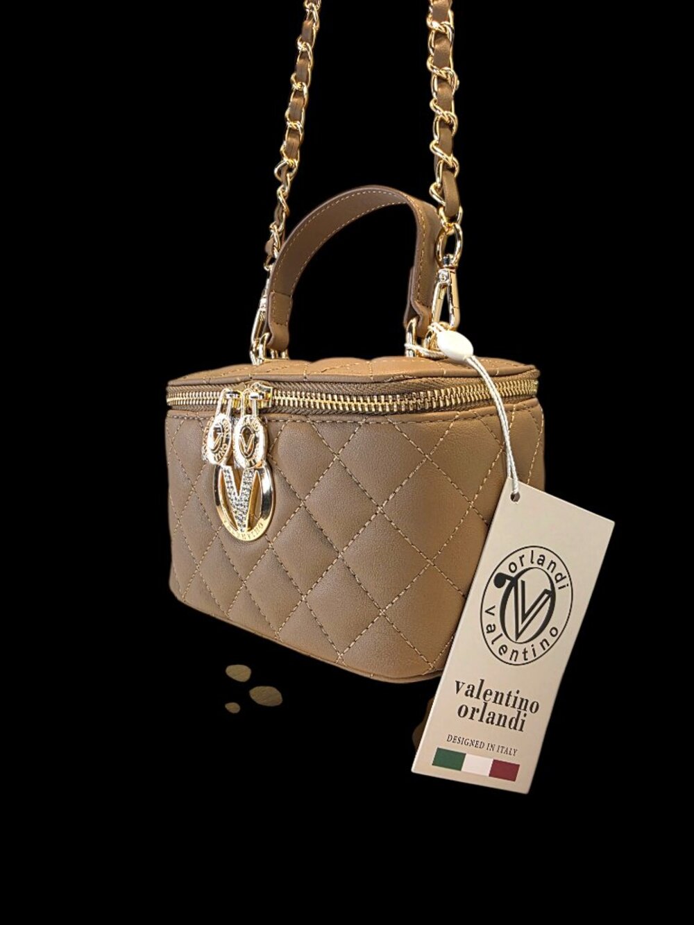Quilted Taupe Shoulder or Cosmetic Bag by Valentino Orlandi NWT FREE SHIPPING - Picture 2 of 6
